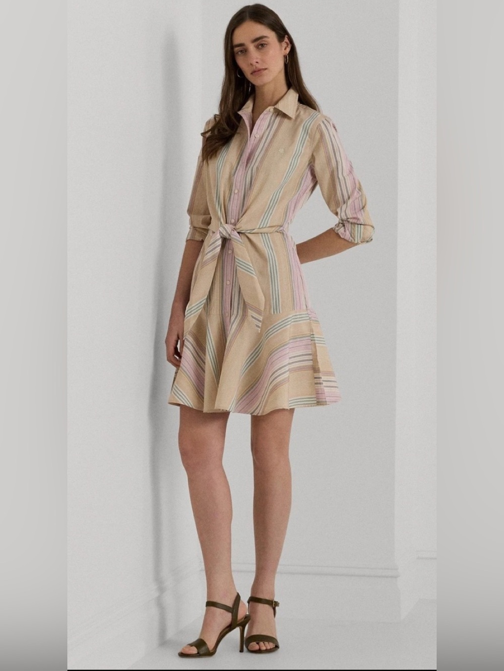 New Polo Ralph Lauren beige Long-Sleeve Shirt Dress 10 $298.00 Shirtdress Oxford
